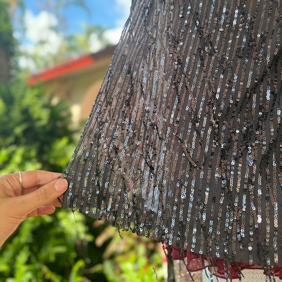 Sequin Fringe Charcoal Strapless Mini Dress (Size S) - Picture 14 of 16